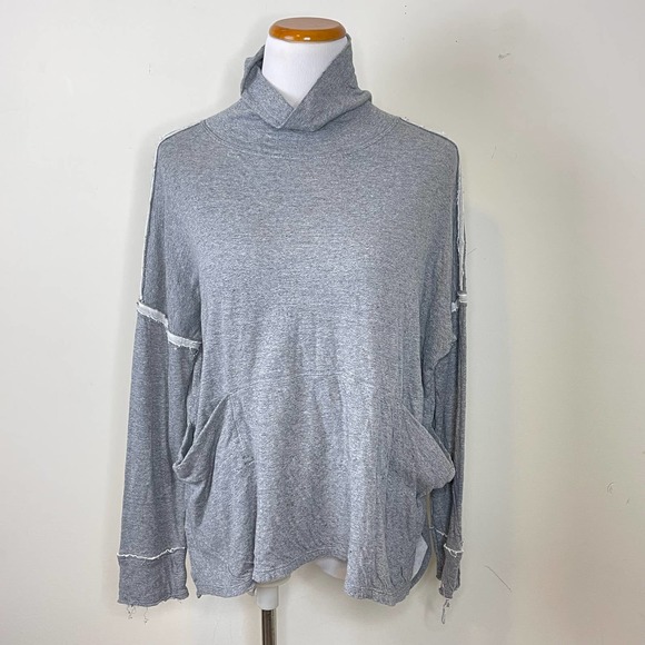 Free People We The Free Gray Cowl Neck Long Flight Pullover Top Size Small - Picture 3 of 9